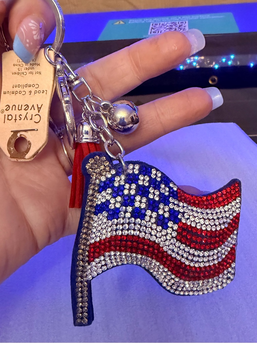 American Flag Rhinestone Keychain/Bag Charm NWT
